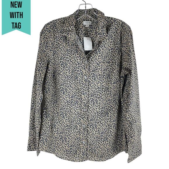 J. Crew Factory Animal Print Cotton Shirt in Signature Fit Blue Size M - Picture 2 of 8